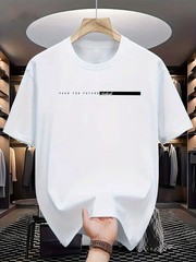 Men’s Summer Cotton Loose Fit Letter Print T Shirt Casual Tee Tshirt Casual Gift