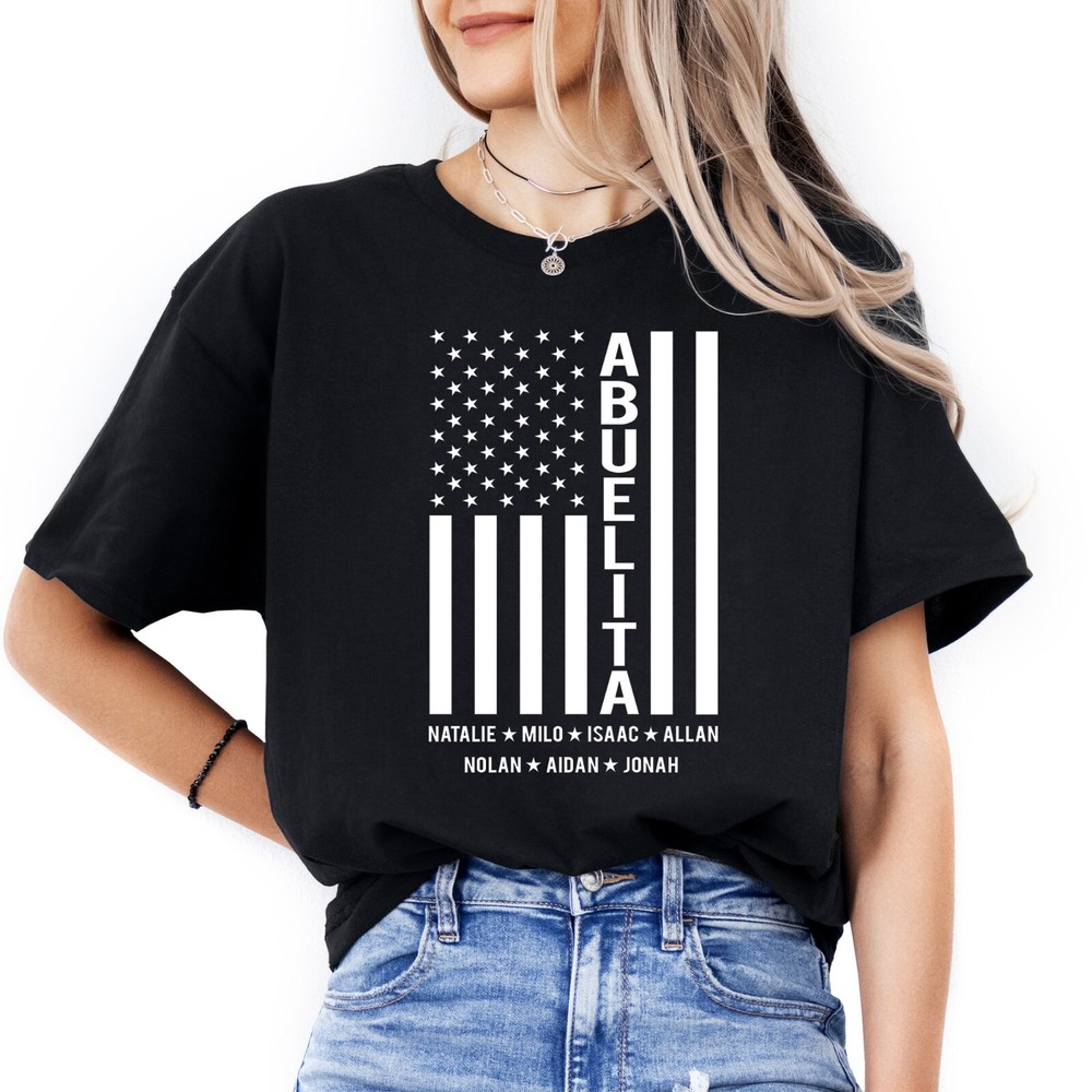 Personalized US flag Abuelita T-shirt with Kids Names Custom Mothers Day Gifts