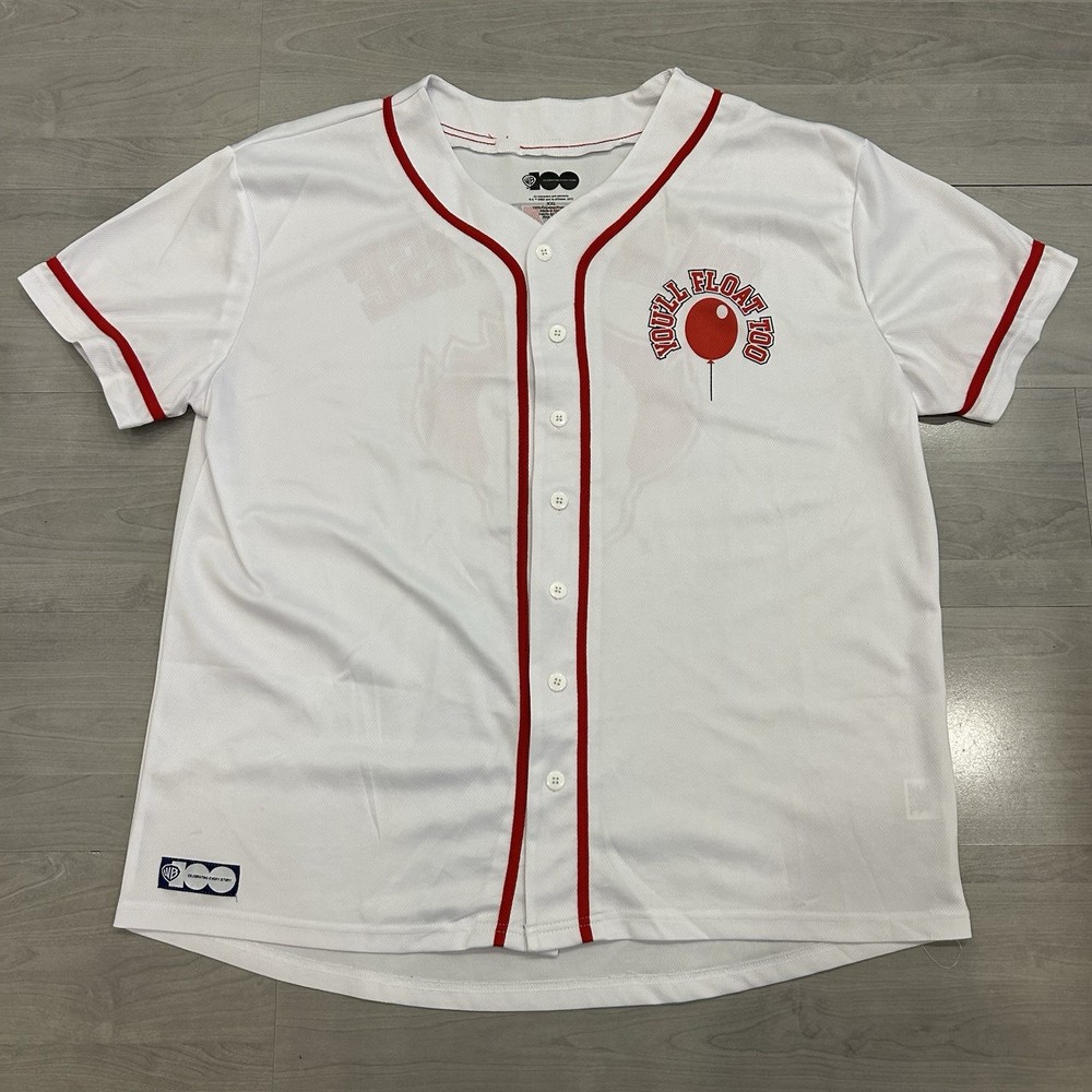 WB 100 Pennywise “You’ll Float Too” Baseball Jersey Shirt XXL Horror Movie IT
