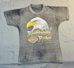 Vintage 3D Emblem Harley Davidson Shirt Righteous Ruler Eagle 80’s Biker Thin