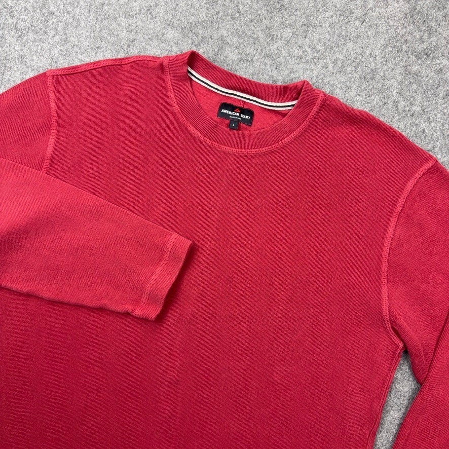 American Giant Shirt Mens Large Red Thermal Long Sleeve Heavy Cotton Made In USA