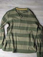Lands’ End Men’s Striped Waffle Knit Henley Long Sleeve Shirt