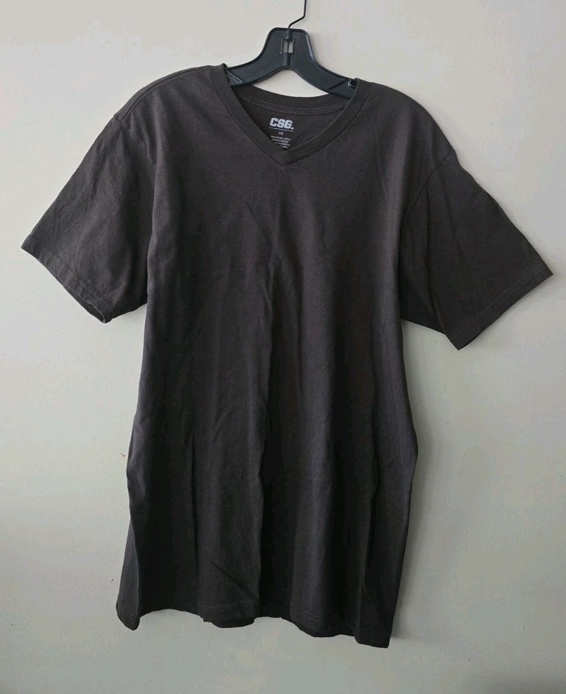 CSG Men’s Size Large Chocolate Cotton Short Sleeve V Neck Basic Tee