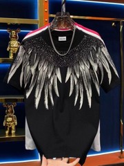 Men Fashion Luxury Trend Wings Drills Rhinestone Diamond Streetwear T-Shirt