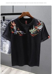 Men’s Dragon Embroidered T-Shirt Casual Short Sleeve Summer Ethnic Style Top