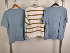 M&S Men’s Top Size L 3Pcs Bundle Blue Plain Tee & White Striped Sweat Top NEW