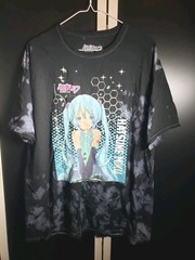 Hatsune Miku Black Bleach Wash Graphic T-Shirt Short Sleeve Crew Neck X-large