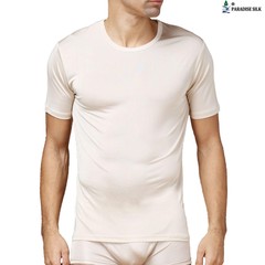 Pure Silk Knit Mens Shirt Round Neck Short Sleeves Solid US S M L