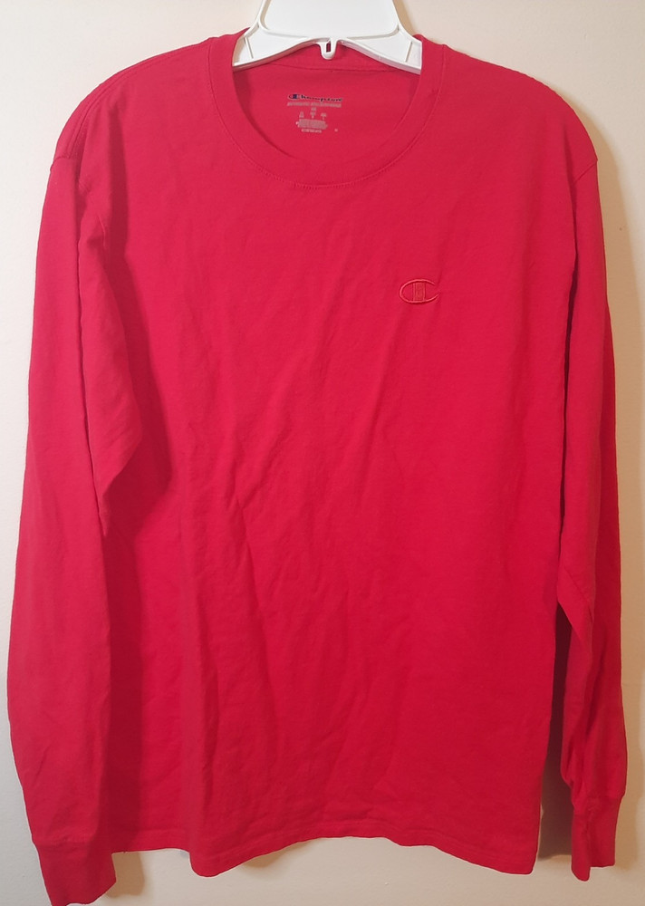 Champion Authentic Athleticwear Men’s Red Solid Logo Long Sleeve Crewneck Tee M