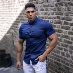 Camisa Elegante De Manga Corta Para Hombres Moda Botones Verano Negocios Casual