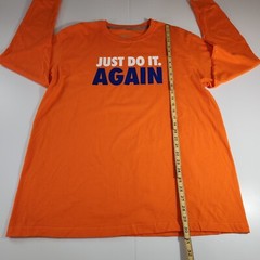 Nike Just Do It Again Men’s XL Orange Long Sleeve T-Shirt Ribbed Cuffs NWOT Flaw