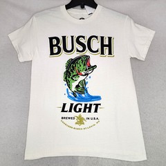 BUSCH LIGHT Beer Shirt Mens Small White Brew Fishing Bass Casual Hunting NWT