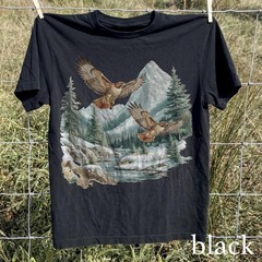 Vintage Hawk Wildlife Graphic Tee Mountain Nature Art Outdoor Gift Shirt