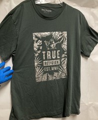 TRUE RELIGION METALLIC FOIL LEAVES LOGO Unisex T Shirt; Sage Green; XL; EXCLNT