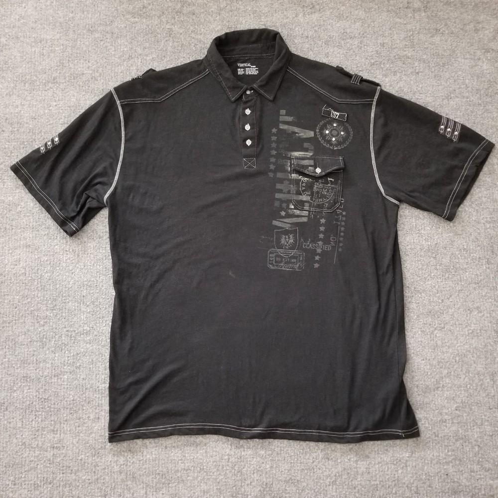 Vertical Sport US7 Men Shirt 5XL Black Graphic Short Sleeve V Neck 1/4 Button *