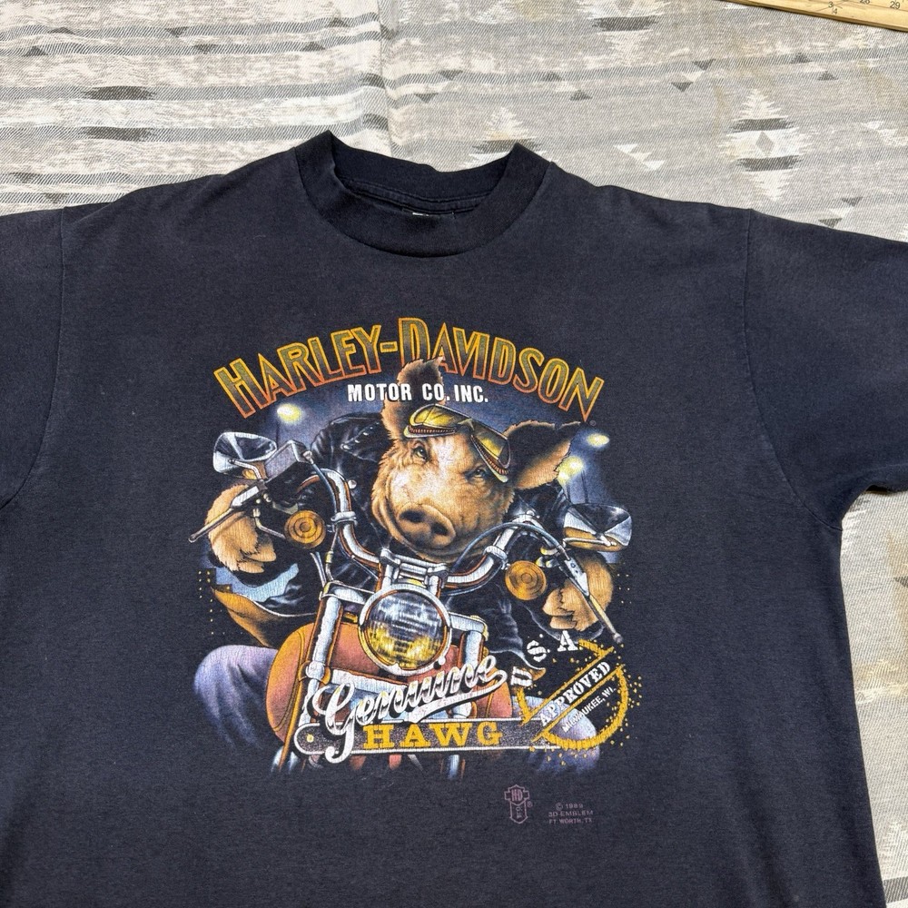 Vintage 80s Harley Davidson Shirt 3d Emblem Size XL 50/50 Faded