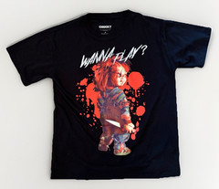 Chucky “Wanna Play?” Graphic T-Shirt – Men’s Regular Small – Black Horror Movie
