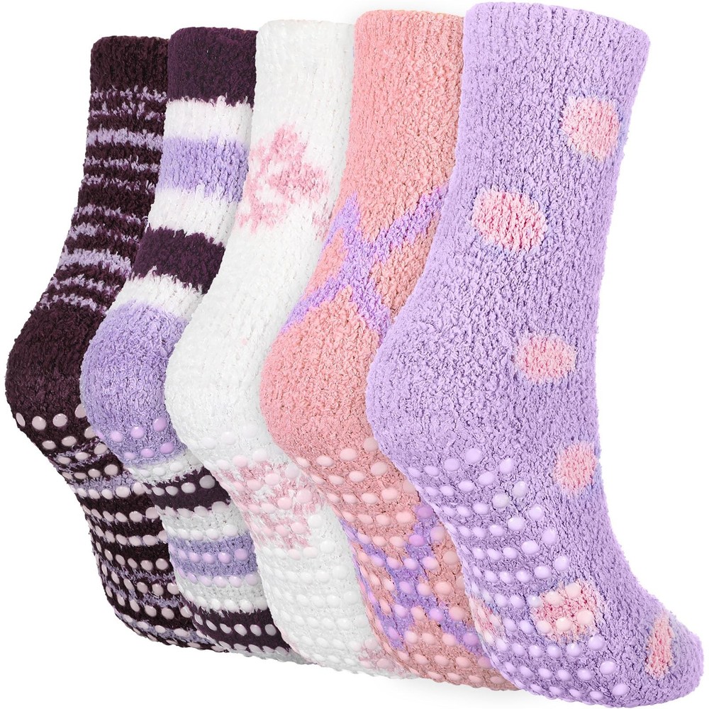 10 Pairs Fuzzy Socks with Grips Soft Non Slip Hospital Fluffy Slipper for Women