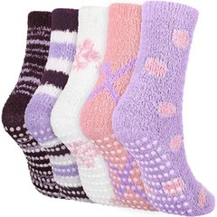 10 Pairs Fuzzy Socks with Grips Soft Non Slip Hospital Fluffy Slipper for Women