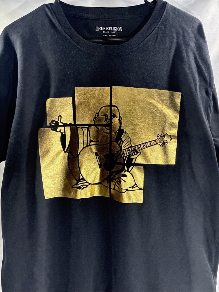 True Religion Buddha Graphic T Shirt Men’s 2XL Black Gold Short Sleeve Excellent