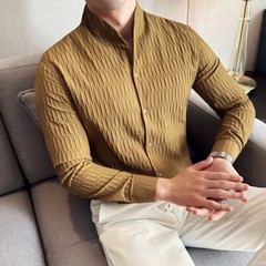 Retro Shirt Men’s Long-sleeved Spring Fashion Slim Business Casual T-shirts Tops