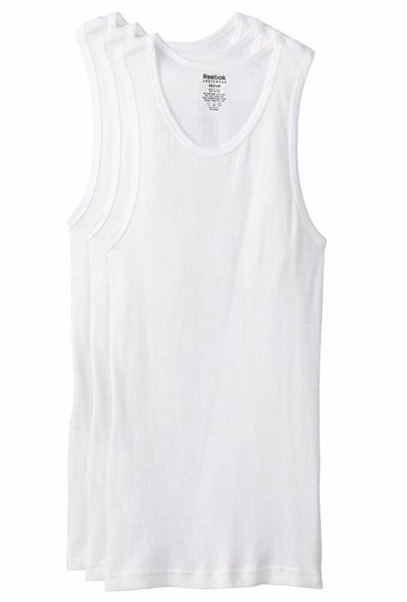 Reebok Men’s 3 Pack Cotton Ribbed Tanks Undershirt A Shirt White, Small NEW