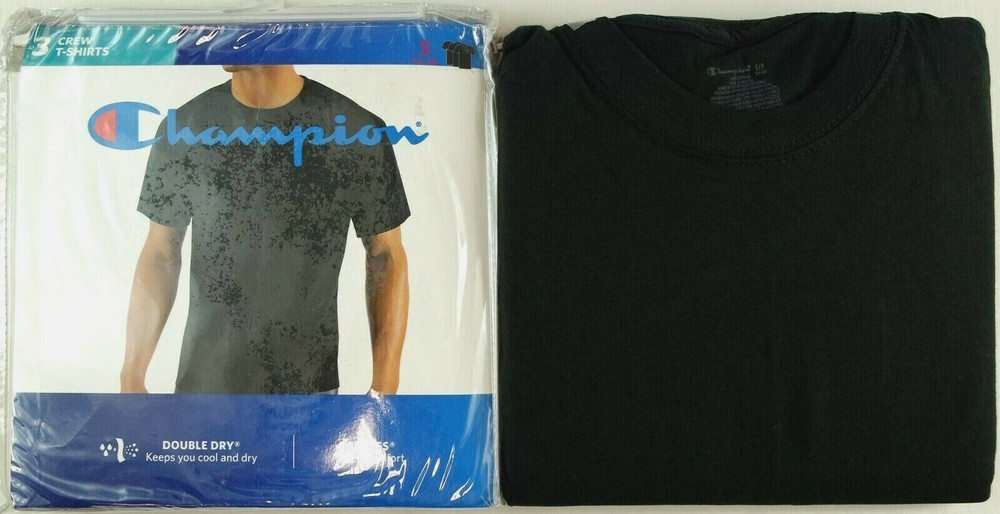 Champion Men`s T-Shirts Small 34-36 3 Pack Black Cotton Double Dry Tagless New