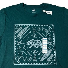 Old Navy Camping Bear Graphic Tee L Green Outdoors Nature Casual Streetwear