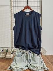 Summer New American Retro Sleeveless O-neck Soild Color T-shirt Men’s Fashion 10