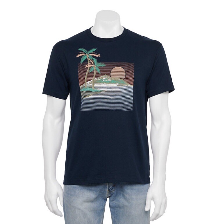 Croft & Barrow T-shirt Tropical Graphic Navy Blue 100% Cotton Men’s Sz 2XL New