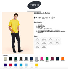 Uneek Unisex Men’s Classic T-Shirt Crew Neck Sports Work Wear Tee Tops XS – 6XL