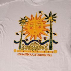 St. Maarten N.A F.W.I. Sun Palm Tree Caribbeant’s Cotton T-Shirt Sz XL – Stains