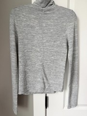 Light Grey Ribbed Turtleneck Sweater Stretch Knit Pullover Long Sleeve Women’s