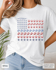 Coastal USA Flag Shirt, Patriotic Seashell Tee, Comfort Colors Beach Top