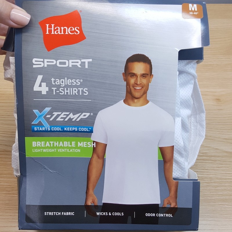 HANES Shirt Mens Medium White 4-Pack Crew X-Temp Tagless Breathable Mesh Sport