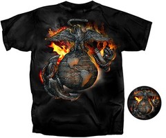 JOE BLOW T’S MILITARY U.S. MARINES EAGLE FLAMES MEN’S BLACK TEE SHIRT