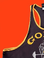 Vintage Gold’s Gym Muscle Joe Stringer Tank Top “OLD JOE” Graphic Blk/Yellow XL+