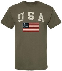USA Text with US Red White Blue Flag T-Shirt US Patriotic Distressed Print Tee