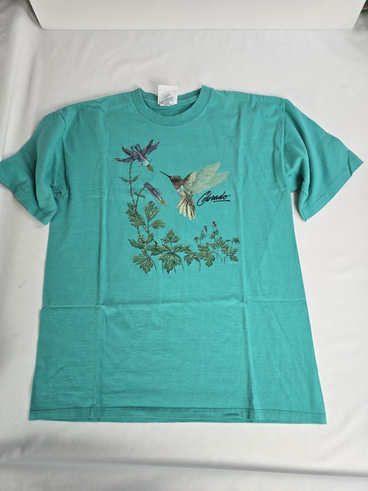 Vintage Buffalo Cal Cru Colorado Hummingbird Travel Souvenir T-shirt Size L
