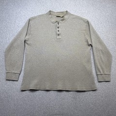 LL Bean Henley Shirt Mens XL Oatmeal Long Sleeve Waffle Knit Cotton Made USA