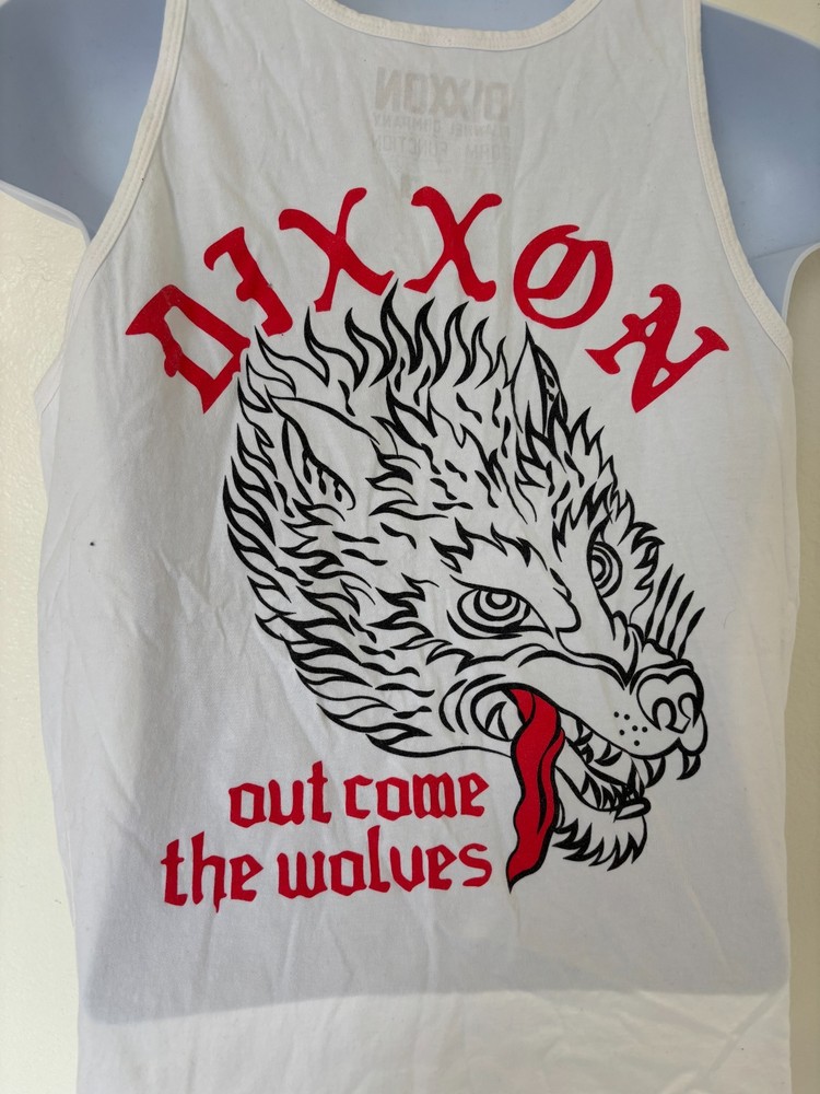 Dixxon Company Tank Top Mens Large White Graphic Tee Wolves Gorp Core Hiking