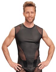 Men’s Black Mesh Wetlook Sleeveless Shirt Clubwear Tank Top