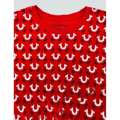 True Religion Mens Red Silver Metallic Horseshoe Logo All Over Print T-Shirt L