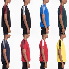 MENS SHORT SLEEVE BASIC PLAIN ESSENTIAL TWO STRIPE TSHIRT SHIRT TOP TEE
