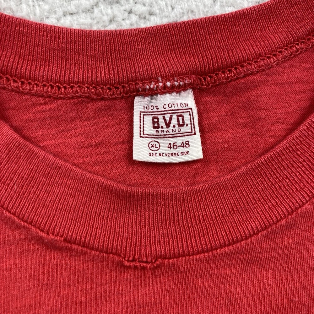 Vintage BVD T Shirt Men XL Red Short Sleeve Selvedge Pocket 60s