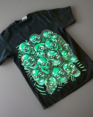Vintage Liquid Blue Glow In Dark Skull Pile T-Shirt on Port & Co Blank 2007