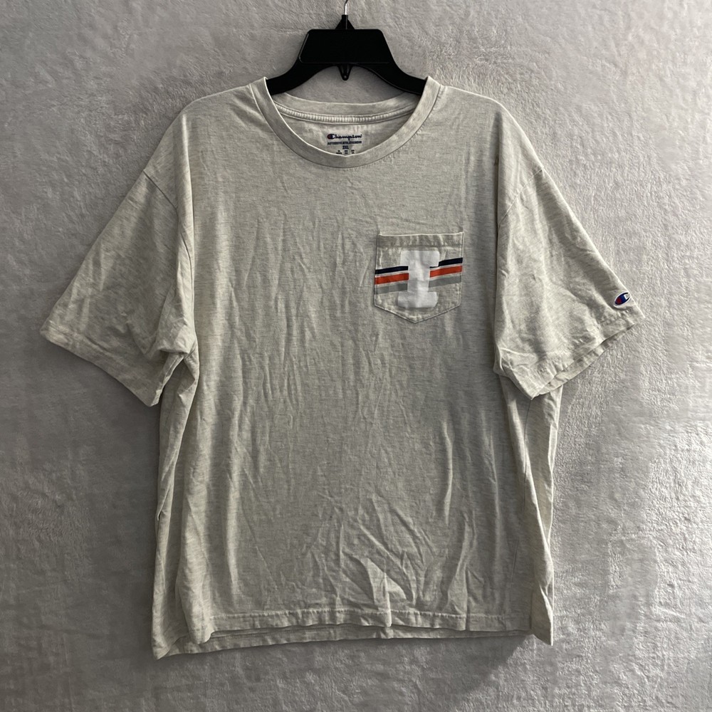 Champion Mens T Shirt NCAA Illinois Illini Gray Graphic 2XL Cotton Crew Logo