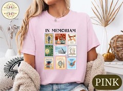 Vintage In Memoriam Stamp Collage T-Shirt Retro Political Statement Graphic Tee