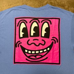 Keith Haring Graphic T Shirt Mens L Blue Pink Three Eyed Face Pop Art Tee