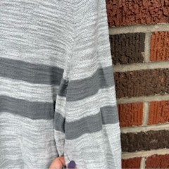 Express Marled Gray and Dark Gray Striped Knitted Button Hoodie Sweater